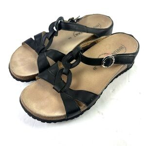 Haflinger Sandals 36 Black Leather Strappy Shoes Womens Cork Wedge